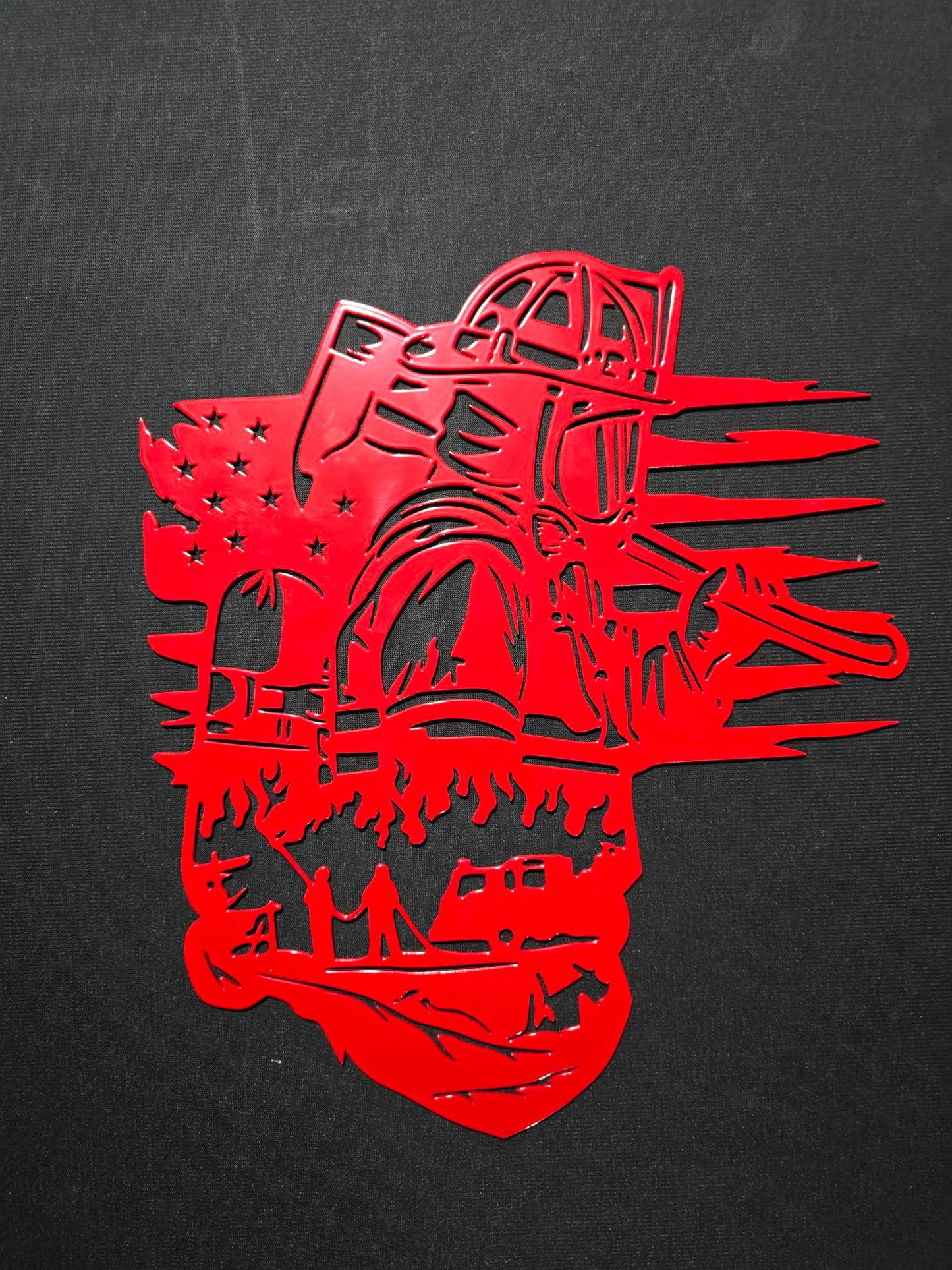 Fire Fighter In Flag Sign