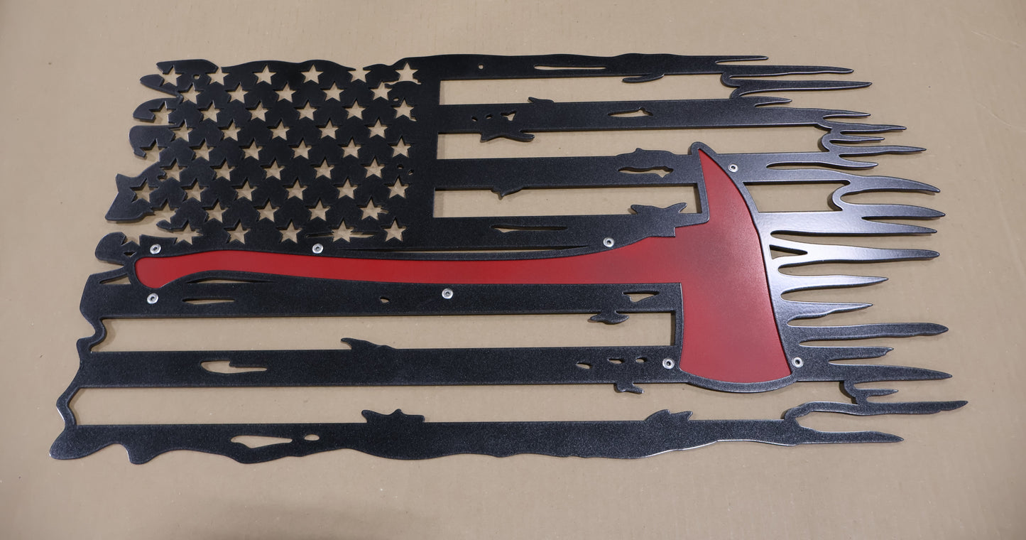 Tattered Fire Axe Flag Sign